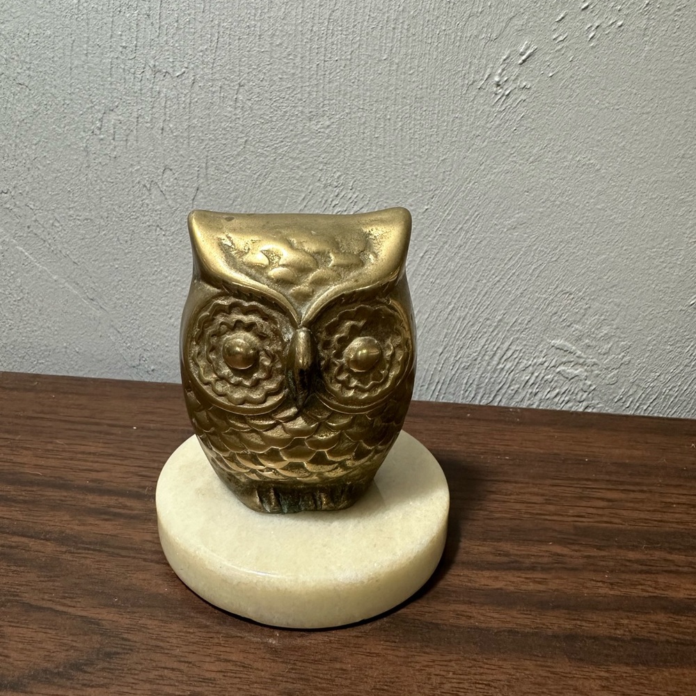 Brass Owl Paperweight on Cream Marble Base - Home Accents - Picture 5 of 7